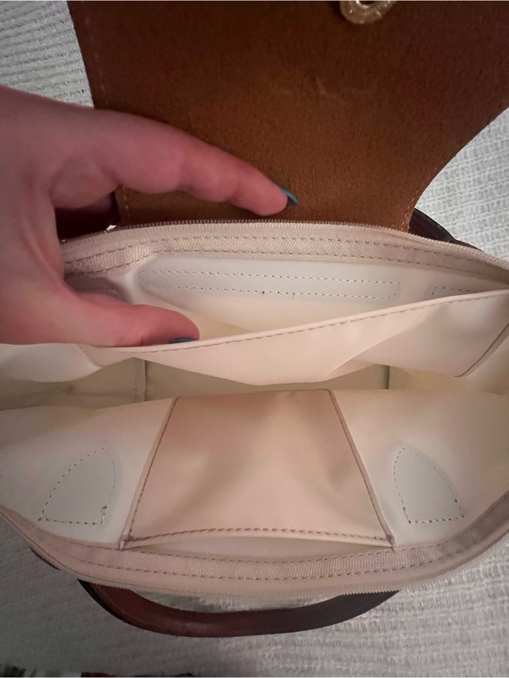Longchamp Le Pliage Large Cream Tote with Brown Trim - Picture 10 of 13